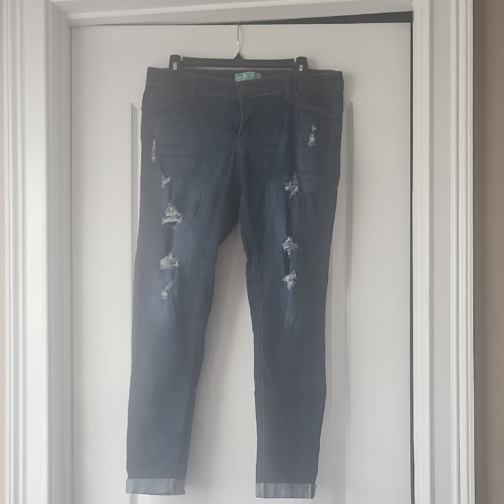 Wax Jean Blue Distressed Ankle Cropped Jeans